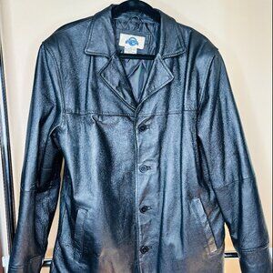 Mens Shaver Lake Black Leather Button up jacket -M